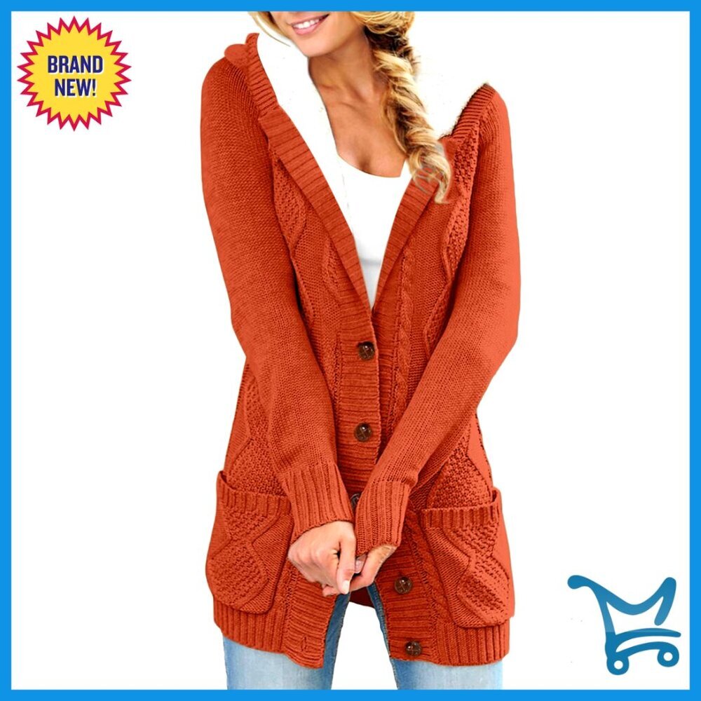 Hooded Fleece Lined Cardigan Sweater with Pockets Regular Fit